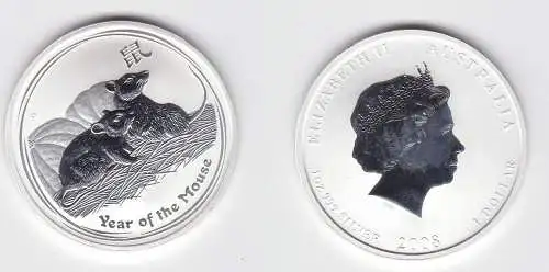 1 Dollar Silber Münze Australien Jahr der Maus 1 Unze Feinsilber 2008 (130848)