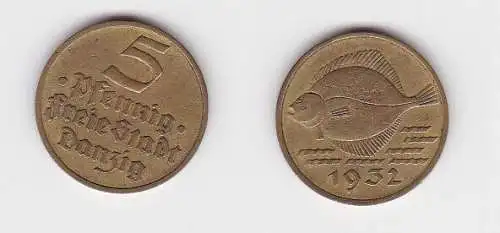 5 Pfennig Messing Münze Danzig 1932 Flunder (130098)