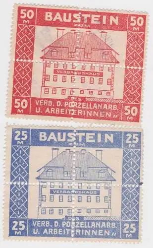 2 seltene Baustein Marken Verband der Porzellanarbeiter um 1920 (73392)