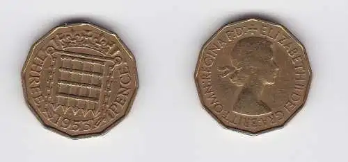 3 Pence Messing Münze Großbritannien 1953 Elizabeth II. (130618)