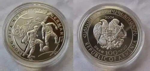 100 Dram Silbermünze Armenien 2004 Fussball WM in Deutschland 2006 (122379)