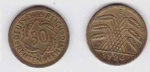 50 Rentenpfennig Messing Münze Weimarer Republik 1924 E Jäger 310 (130047)