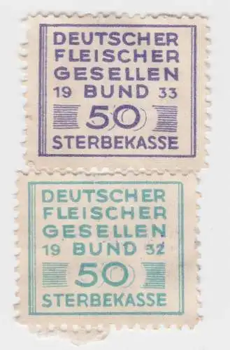 2 seltene Sterbekasse Marken Deutscher Fleischergesellenbund 1932/33 (56292)