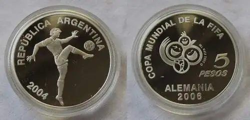 5 Pesos Silbermünze Argentinien 2004 Fussball WM in Deutschland 2006 (121409)