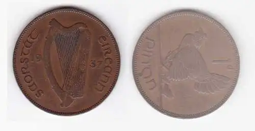 1 Pingin Bronze Münze Irland 1937 (129999)