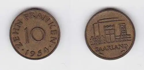 10 Franken Messing Münze Saarland 1954 (130627)