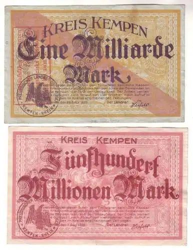 500 Millionen Mark Banknote Inflation Kreis Kempen  25.09.1923 (112140)