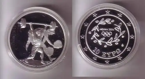 10 Euro Silber Münze Griechenland Olympiade Gewichtheben 2004 PP (102159)