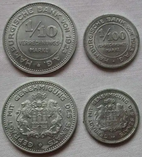 1/10 & 100 Verrechnungsmarke Notgeld Münze Hamburgische Bank von 1923 (133238)