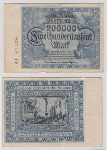 200000 Mark Banknote Inflation Hamborn August Thyssen Hütte 1923 (135696)