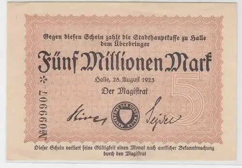 5 Millionen Mark Inflation Banknote Stadthauptkasse Halle 1923 (111378)