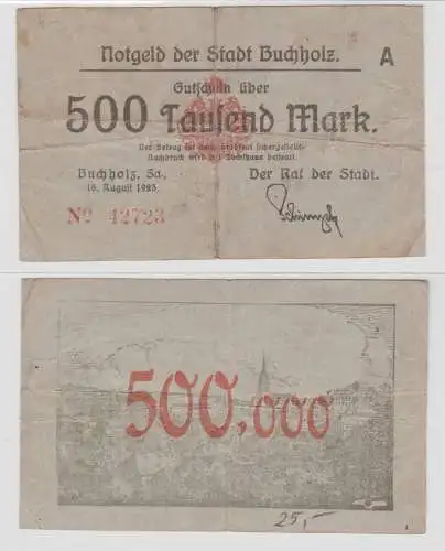 500000 Mark Banknote Inflation Stadt Buchholz 16.08.1923 (135699)