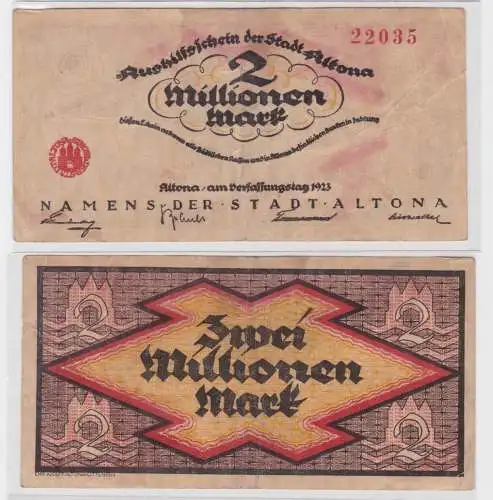 2 Millionen Mark Banknote Aushilfsschein der Stadt Altona 1923 (136253)