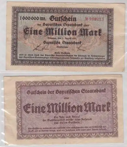 1 Millionen Mark Banknote Bayerische Staatsbank München 1.08.1923 (135711)