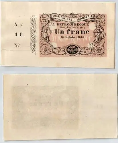 1 Franc Banknote Agriculture Industrie Decrombecque 1870 kassenfrisch (123946)