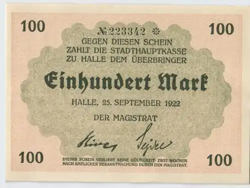 100 Mark Banknoten Stadt Halle 25.September 1923 (129574)