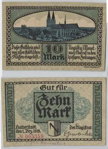 10 Mark Banknote Notgeld Stadt Halberstadt 1.Dezember 1918 (129080)