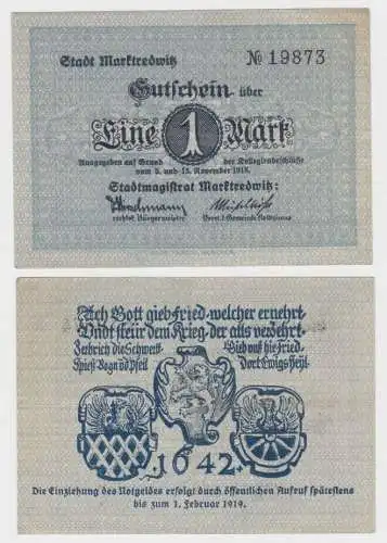 1 Mark Banknote Notgeld Stadt Marktredwitz 15.11.1918 (140271)