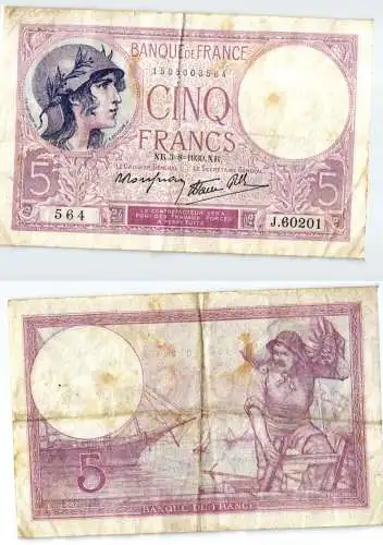 5 Franc Banknote Frankreich 03.08.1939 (123988)