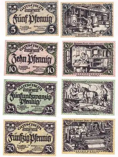 5, 10, 25 & 50 Pfennig Banknoten Notgeld Stadt Triebes 1920 (129922)