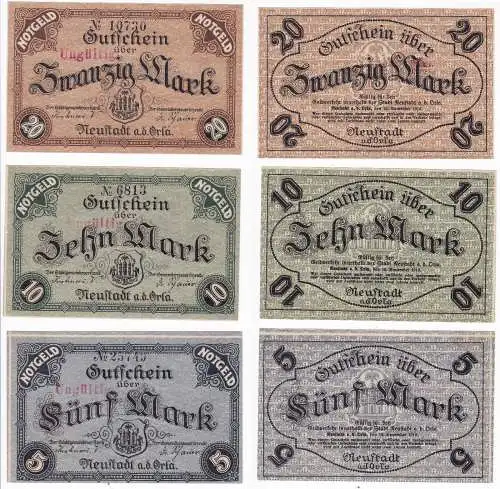 3 Banknoten Notgeld Stadt Neustadt an der Orla 16.11.1918 (128723)