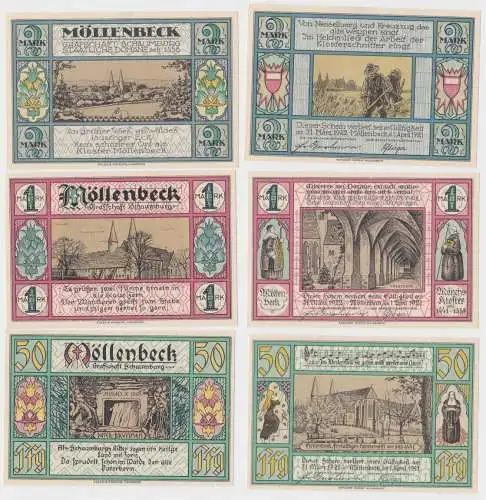 50 Pfennig 1 & 2 Mark Banknoten Notgeld Gemeinde Müllenbeck 1921 (140246)