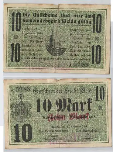 10 Mark Banknote Notgeld Stadt Weida  25.November 1918 (129643)