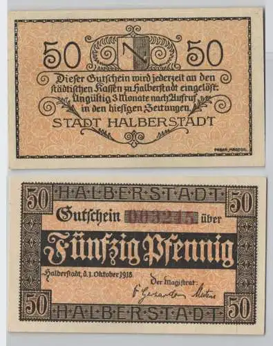 50 Pfennig Banknote Notgeld Stadt Halberstadt 1.Oktober 1918 (129628)
