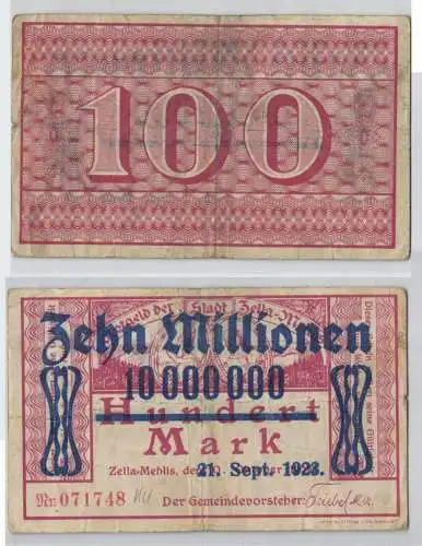 10 Millionen Mark Banknote Stadt Zella Mehlis 21.9.1923 (129228)