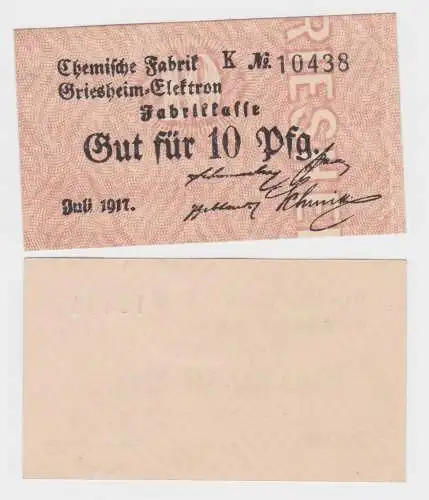 10 Pfennig Banknote Chemische Fabrik Griesheim Elektron 1917 (140255)
