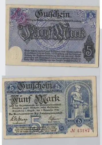 5 Mark Banknote Notgeld Amtshauptmannschaft Annaberg 1918 (129826)