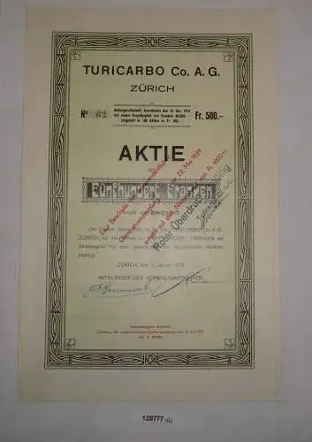 500 Franken Aktie Turicarbo Co. AG Zürich 1. Januar 1916 (128777)