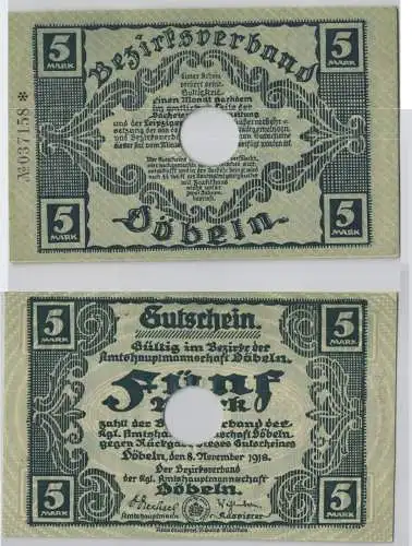 5 Mark Banknote Notgeldschein Döbeln 8. November 1918 (129178)