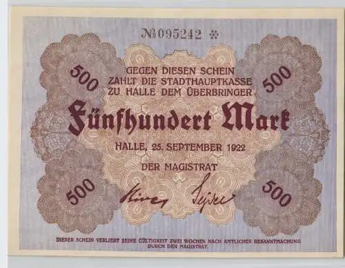 500 Mark Banknoten Stadt Halle 25.September 1923 kassenfrisch (129443)