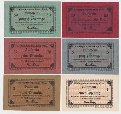 6 Banknoten Notgeld Klostergutsverwaltung Ettal 31.12.1917 (120206)
