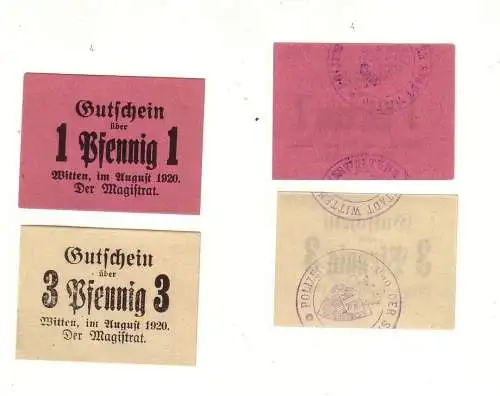 2 Banknoten Notgeld Stadt Witten 1920 (112673)