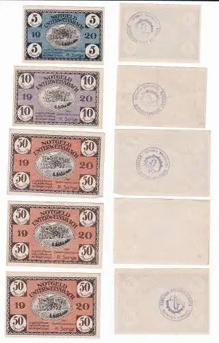 5 Banknoten Notgeld Gemeinde Unterweisbach 1920 (129904)
