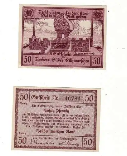 50 Pfennige Banknote Notgeld Norder & Süder Dithmarschen um 1920 (112716)
