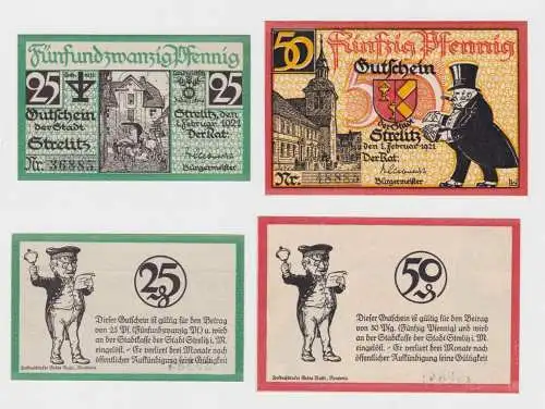 25 & 50 Pfennig Banknoten Notgeld Stadt Strelitz 01.02.1921 (137396)