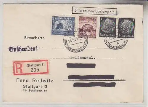 67907 Einschreibebrief von Stuttgart nach Borna 1938