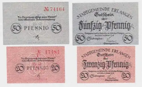 20 + 50 Pfennig Banknote Notgeld Stadt Erlangen 29. & 31. Oktober 1918 (120295)