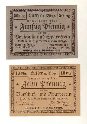 2 Banknoten Notgeld Sparverein Lutter am Barrenberge 1917 (113035)