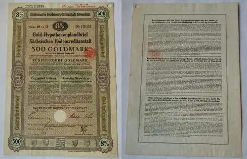 500 Goldmark Pfandbrief Sächsische Bodencreditanstalt Dresden 1.11.1928 (131889)