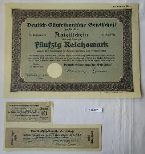 50 RM Aktie Deutsch-Ostafrikanische Gesellschaft Berlin Oktober 1925 (136197)