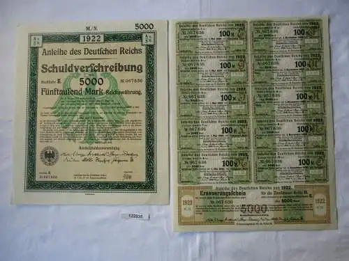 5000 Mark Aktie Schuldenverschreibung deutsches Reich Berlin 01.08.1922 (122835)