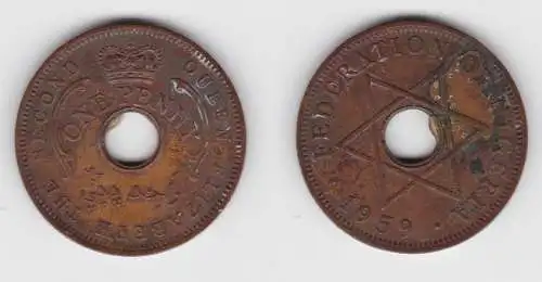 1 Penny Bronze Lochmünze Nigeria 1959 Queen Elizabeth II. (151928)
