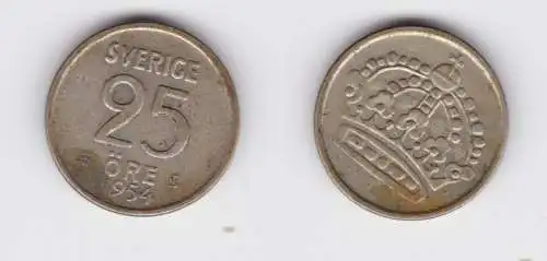 25 Öre Silber Münze Schweden 1954 (151776)