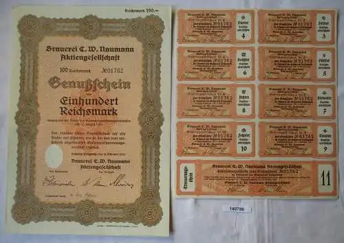 100 RM Genußschein Brauerei C.W. Naumann AG Leipzig-Plagwitz 18.10.1933 (140786)