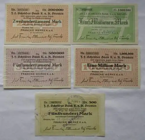 5 Banknoten Inflation Bremen J.F.Schröder Bank K.a.A. 1923 (125764)