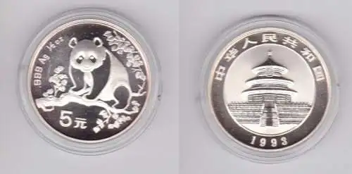 5 Yuan Silber Münze China 1993 Panda 1/2 Unze Silber (152116)